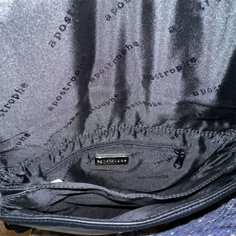 Apostrophe Women's Black Leather Crossbody Shoulder Bag Medium Size